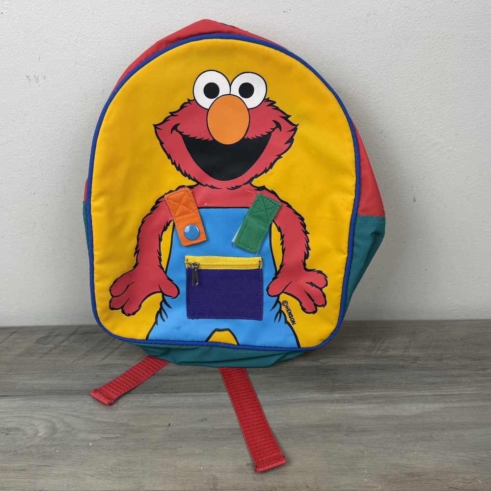 Elmo Backpack Sesame Street Kids Romar International Small Yellow Vtg 90s Retro